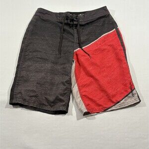 O’NEILL Mens Surf Swim Trunks Black RED Gray Board Shorts Poly Suit Sz 29